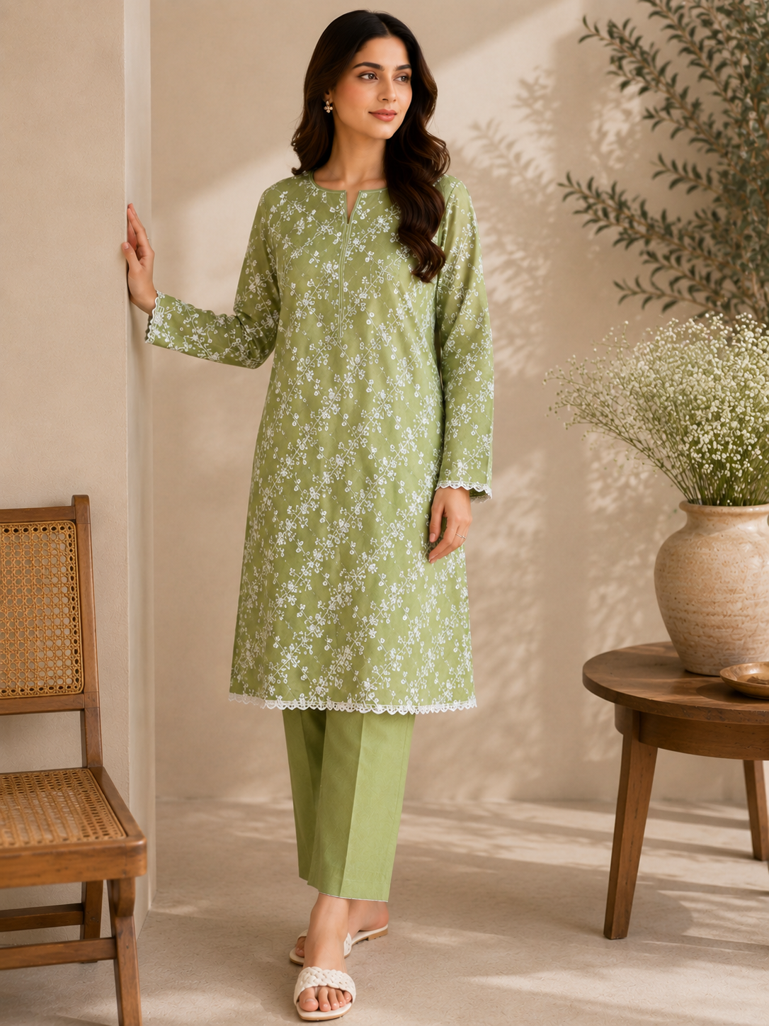 Unstitched embroidered 2pc